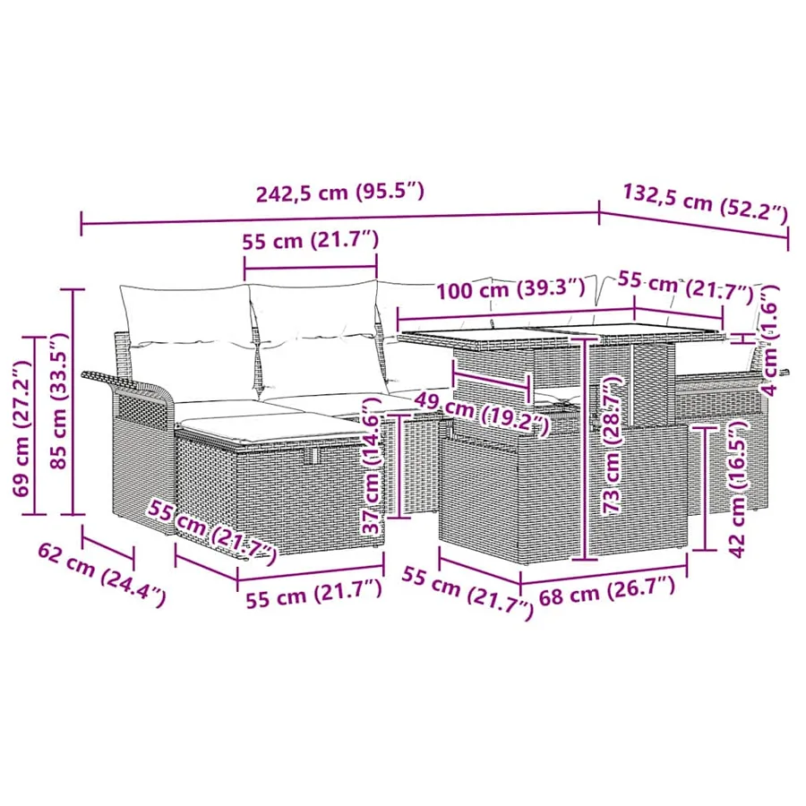 Ensemble de canapé de jardin avec coussin 7 pcs Gris Poly rotin - 17