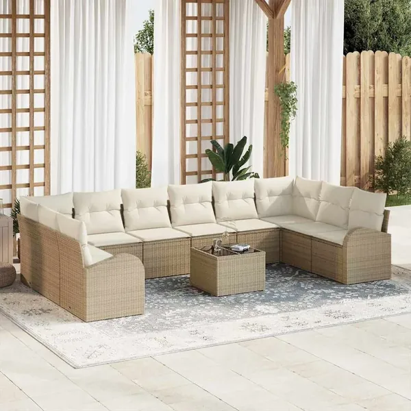 Ensemble de Canapés avec coussin 11 pcs Beige Polyrotin