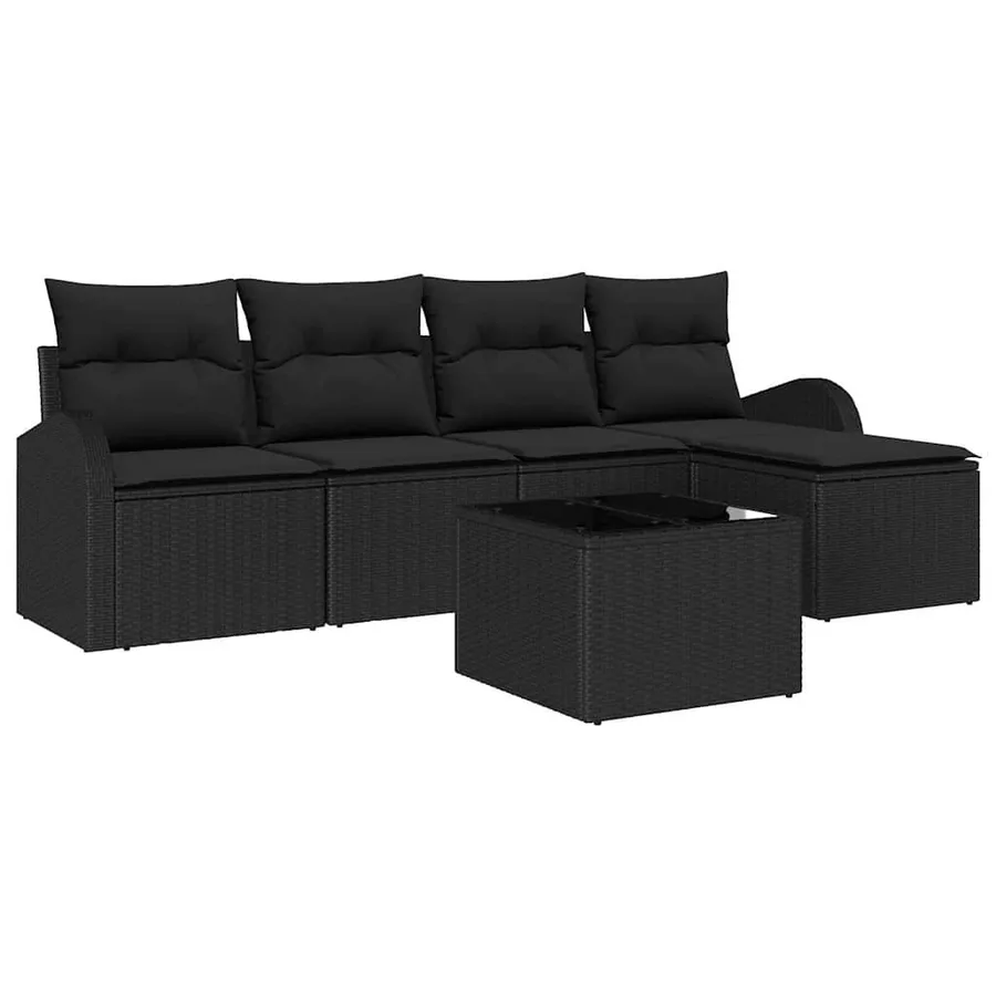 Ensemble de canapé de jardin 6 pcs Noir polyrotin - 2