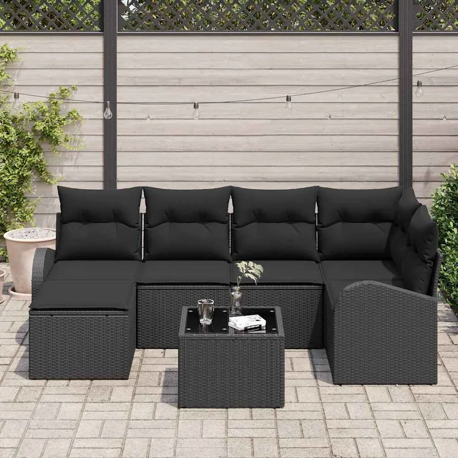 Ensemble de canapé de jardin 7 pcs Noir polyrotin - 3