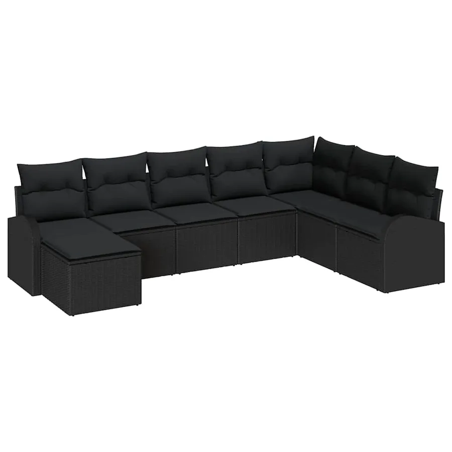 Ensemble de canapé de jardin 8 pcs Noir Poly Rattan - 2