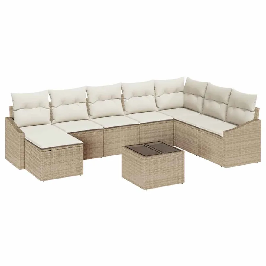 Ensemble de Canapés avec coussin 9 pcs Beige polyrotin - 2