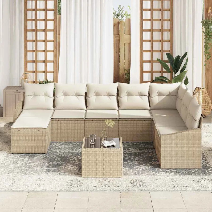 Ensemble de Canapés avec coussin 9 pcs Beige polyrotin - 3
