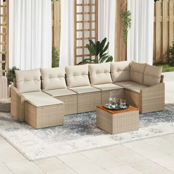 Ensemble de canapé de jardin avec coussin 8 pcs Beige polyrotin