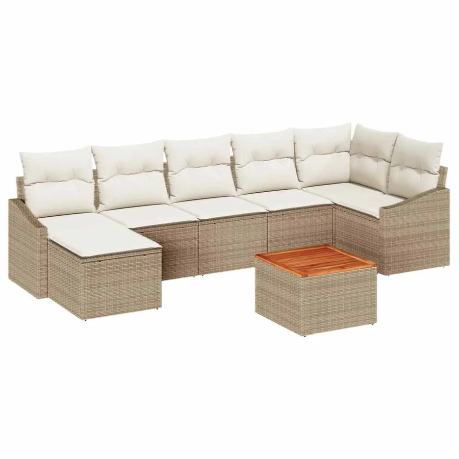 Ensemble de canapé de jardin avec coussin 8 pcs Beige polyrotin - 2