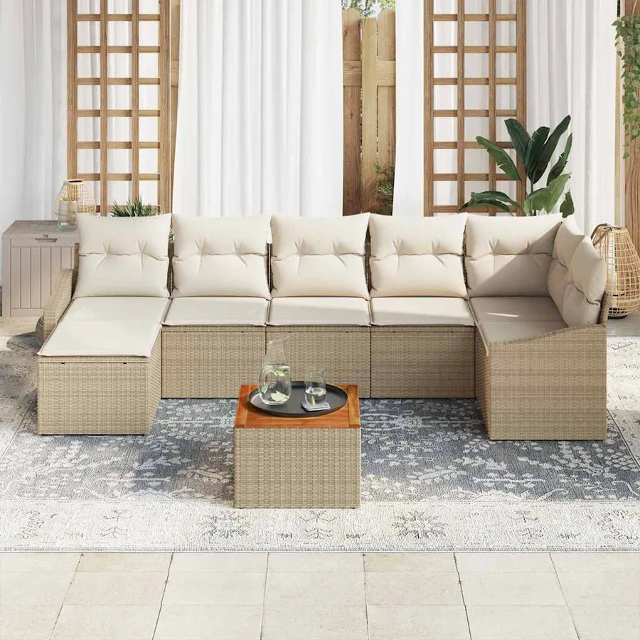 Ensemble de canapé de jardin avec coussin 8 pcs Beige polyrotin - 3