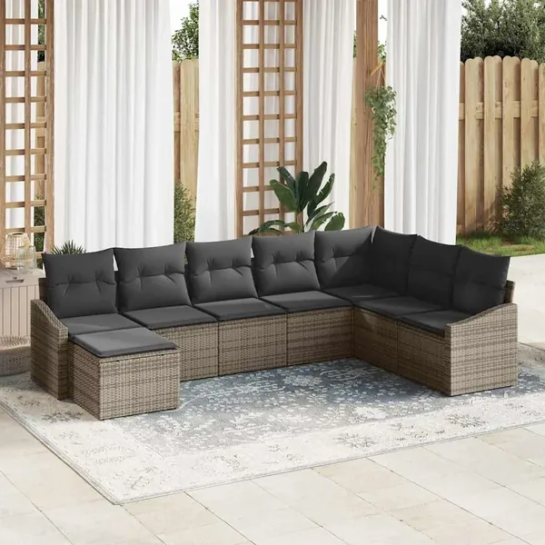 Ensemble de canapé de jardin avec coussin 8 pcs Gris polyrotin