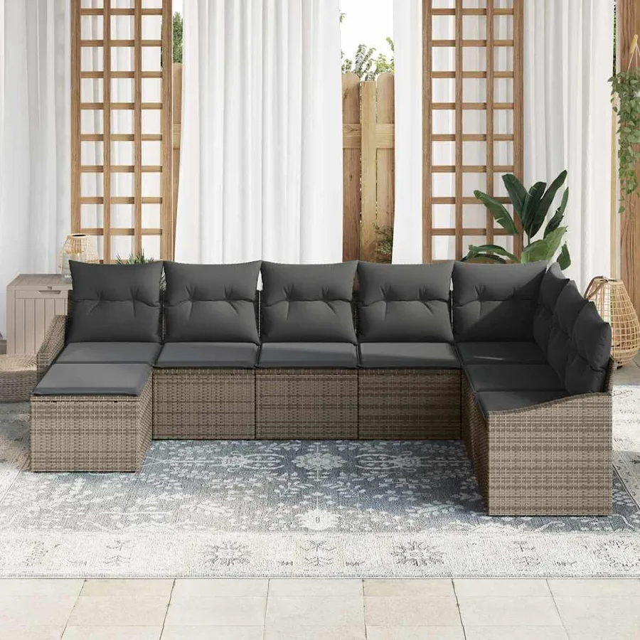 Ensemble de canapé de jardin avec coussin 8 pcs Gris polyrotin - 3