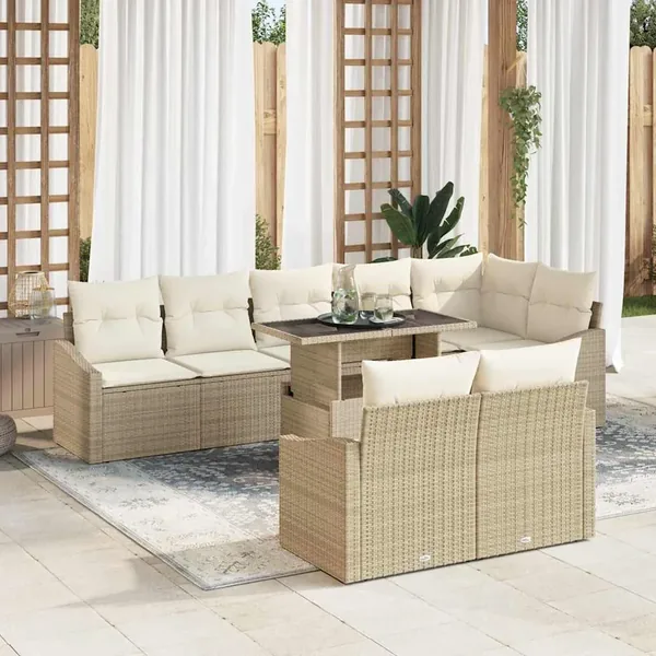 Ensemble de canapé de jardin 9 pcs Beige et crème polyrotin