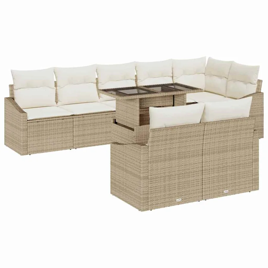 Ensemble de canapé de jardin 9 pcs Beige et crème polyrotin - 2