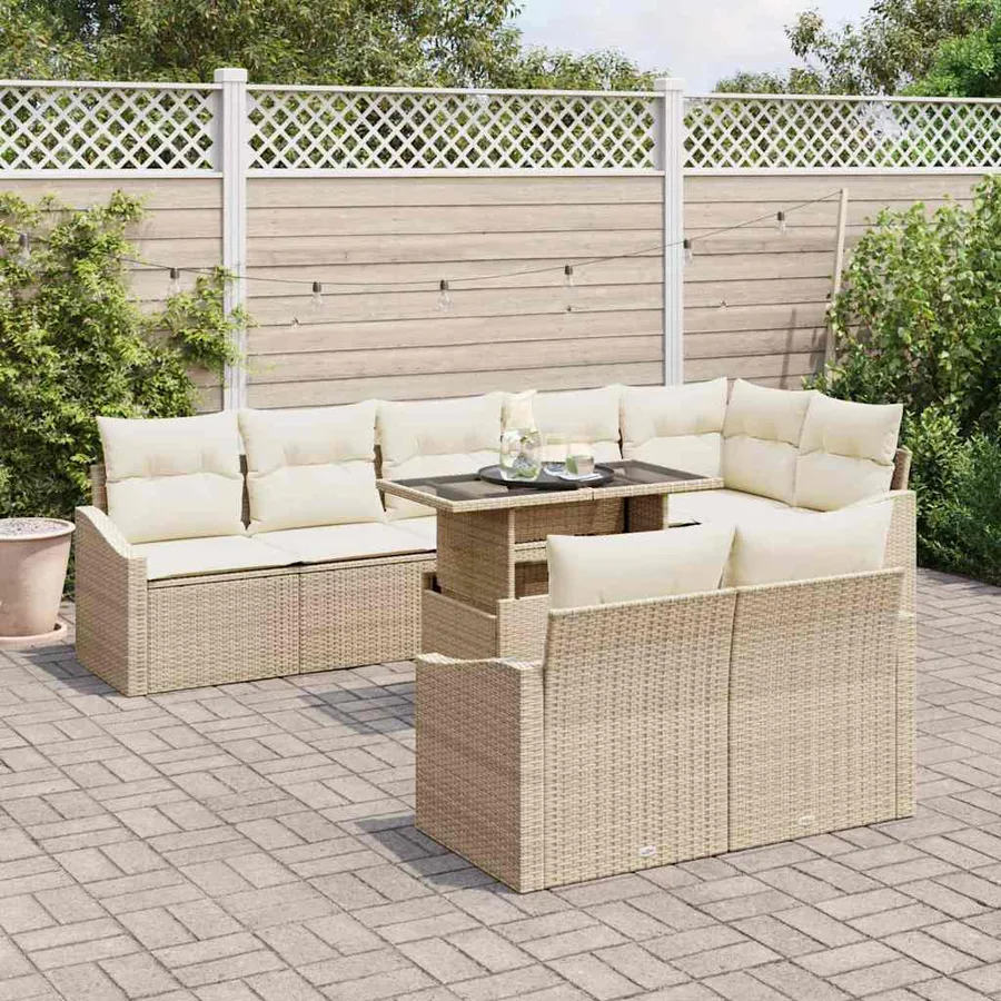 Ensemble de canapé de jardin 9 pcs Beige et crème polyrotin - 3