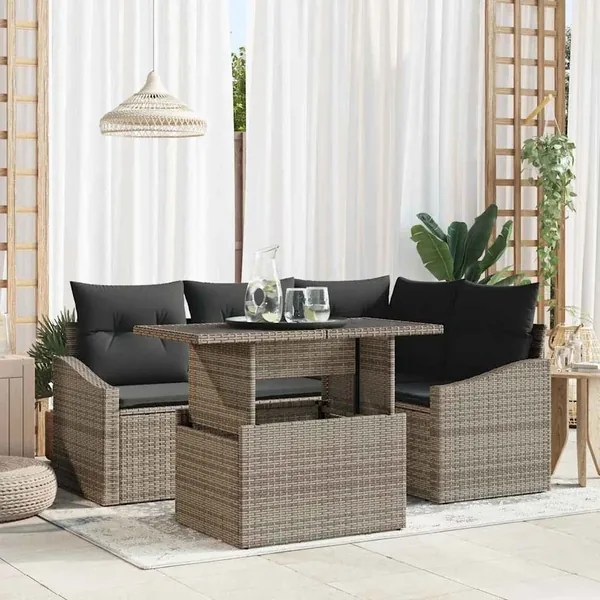 Ensemble de canapé de jardin avec coussin Réglable 5 pcs Gris