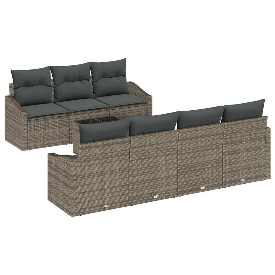 Ensemble de Canapés avec coussin 8 pcs Gris polyrotin - 2