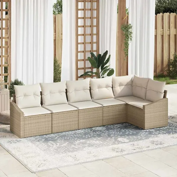 Ensemble de Canapés avec coussin 6 pcs Beige polyrotin