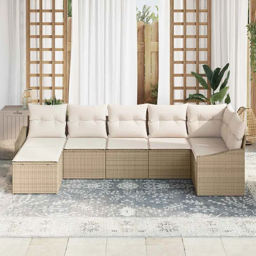 Ensemble de Canapés avec coussin 7 pcs Beige polyrotin - 3