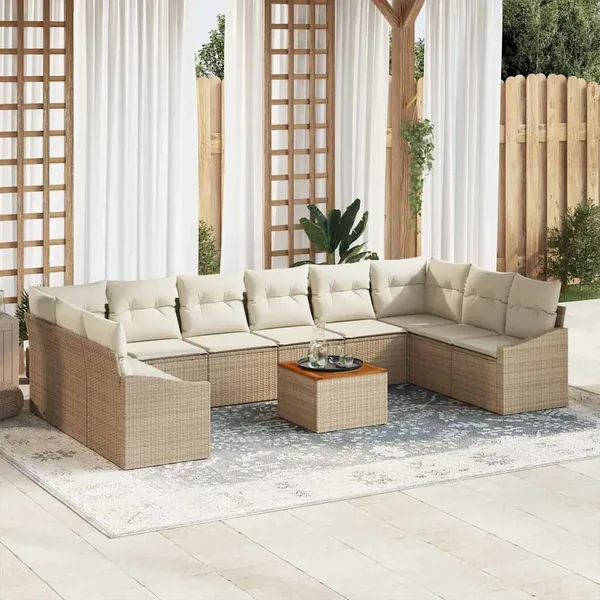 Ensemble de canapé de jardin 11 pcs Beige polyrotin