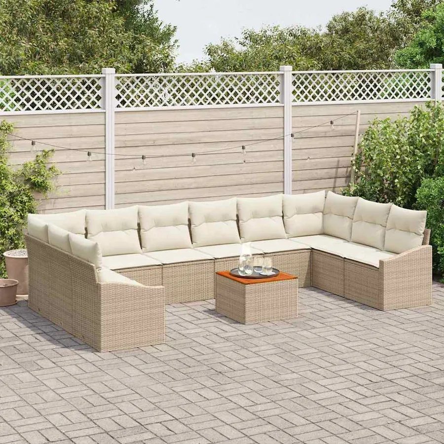 Ensemble de canapé de jardin 11 pcs Beige polyrotin - 3