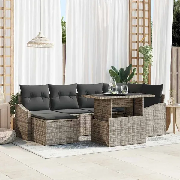 Ensemble de canapé de jardin avec coussin 7 pcs Gris