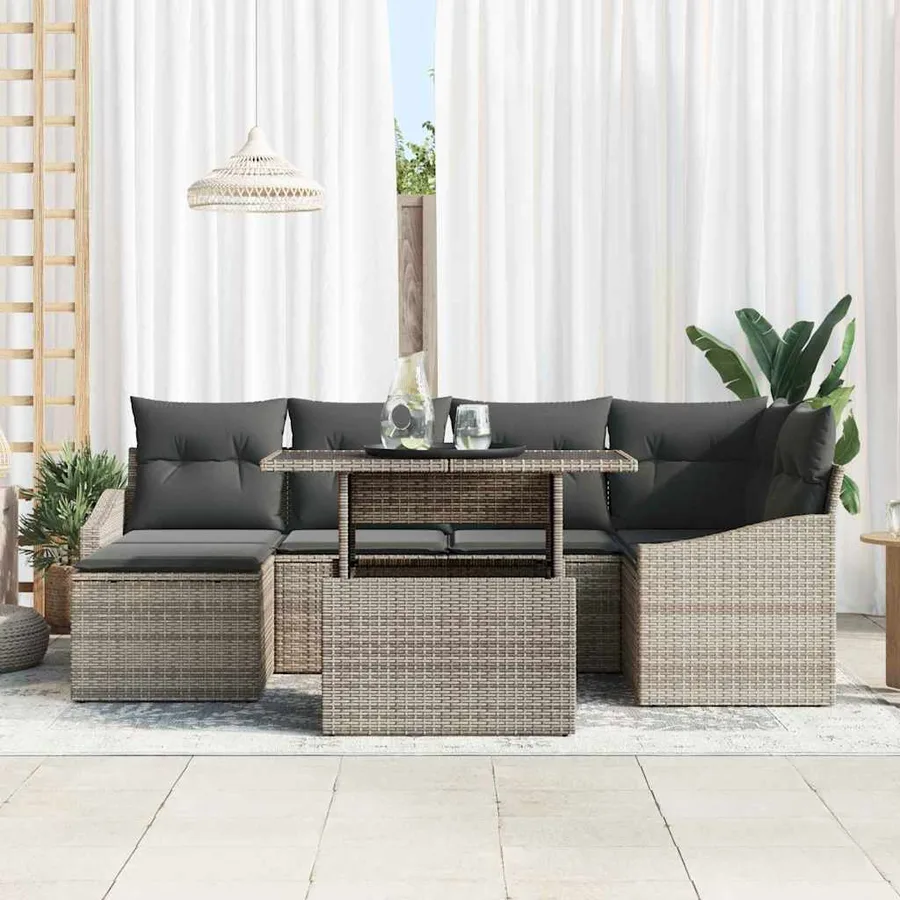 Ensemble de canapé de jardin avec coussin 7 pcs Gris - 3