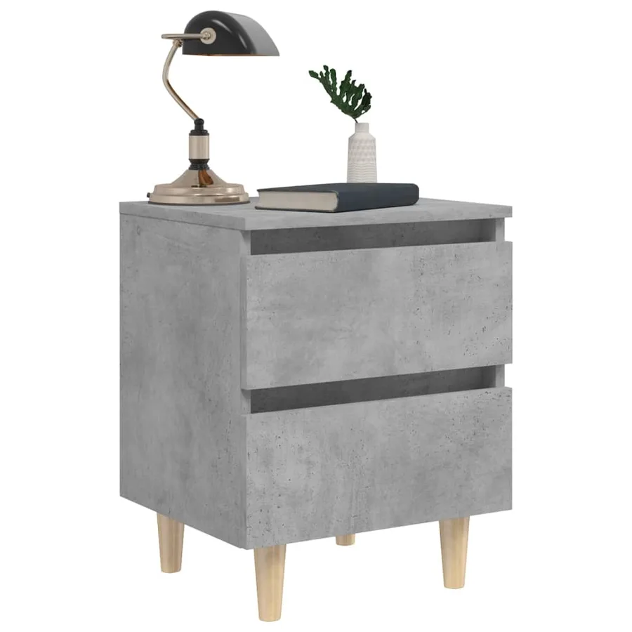 Table de chevet avec pieds en pin gris béton 40x35x50 cm - 7