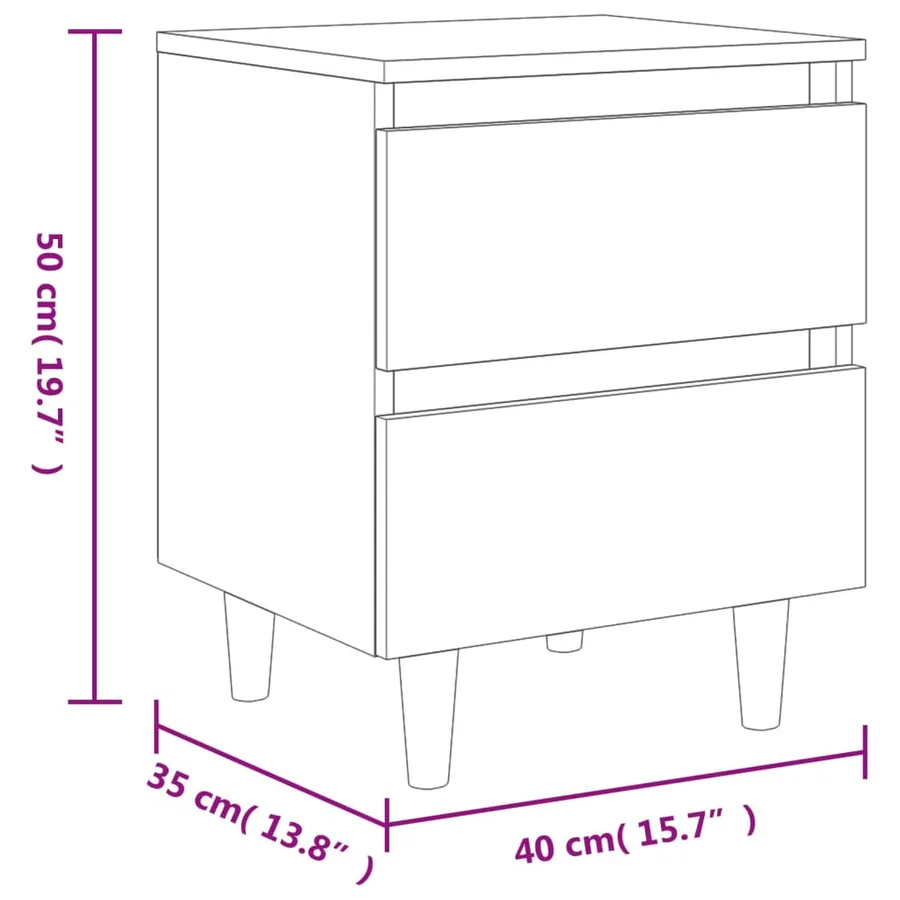Table de chevet avec pieds en pin gris béton 40x35x50 cm - 9