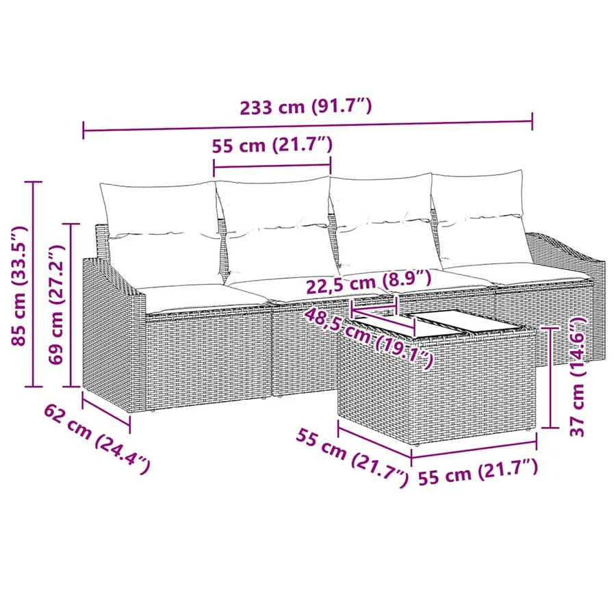Ensemble de Canapés avec coussin 5 pcs Gris polyrotin - 11