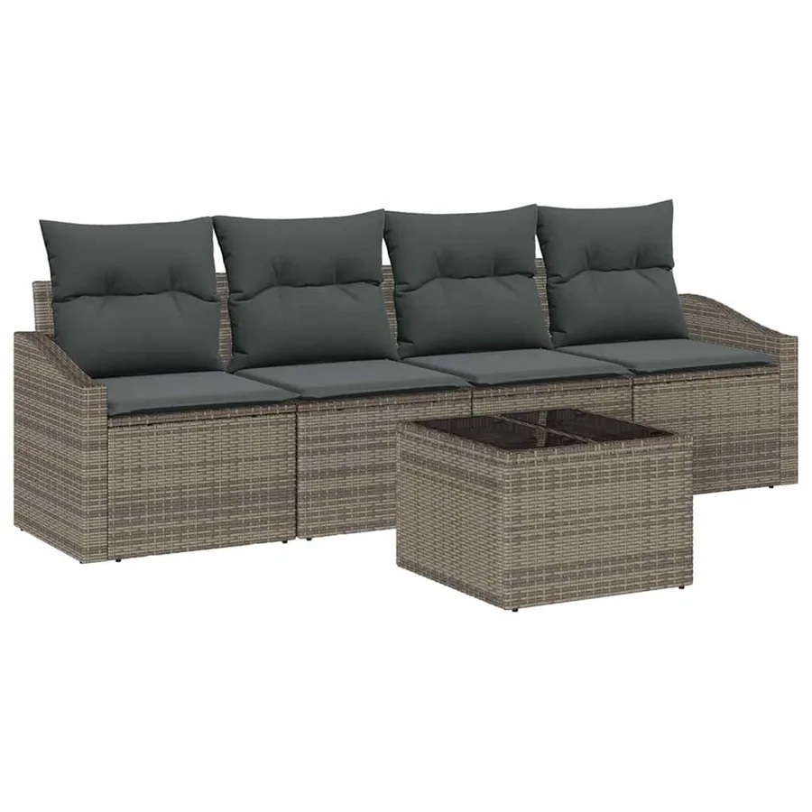 Ensemble de Canapés avec coussin 5 pcs Gris polyrotin - 2