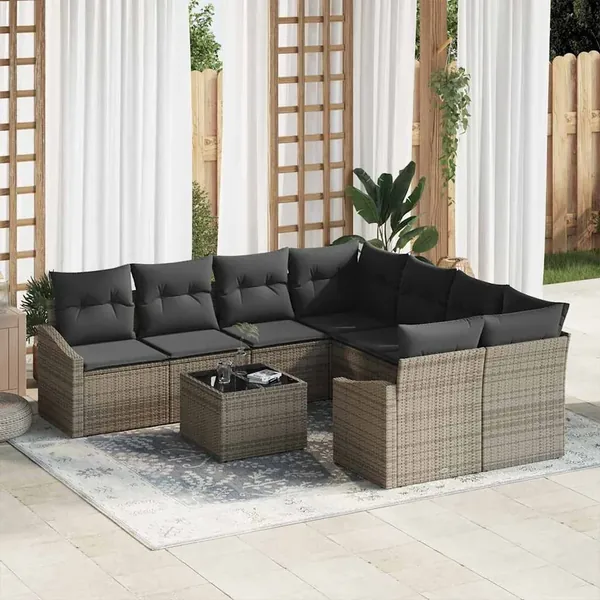 Ensemble de Canapés avec coussin 9 pcs Gris polyrotin