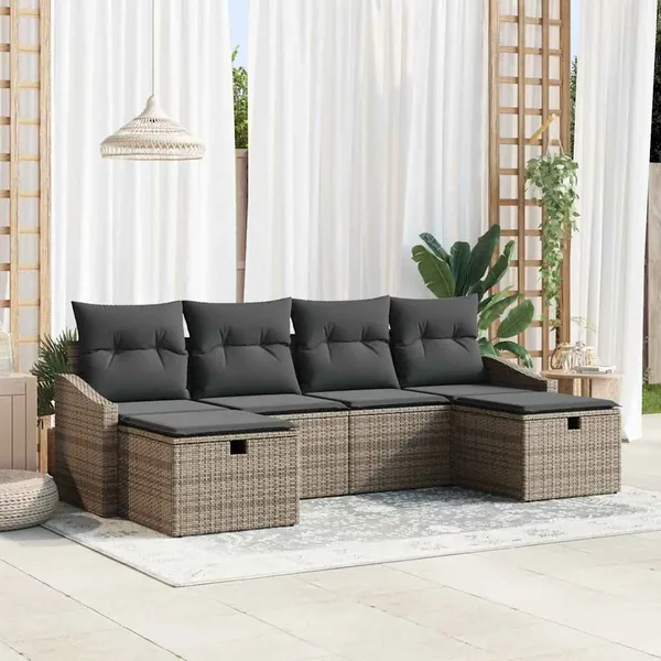 Ensemble de Canapés avec coussin 6 pcs polyrotin