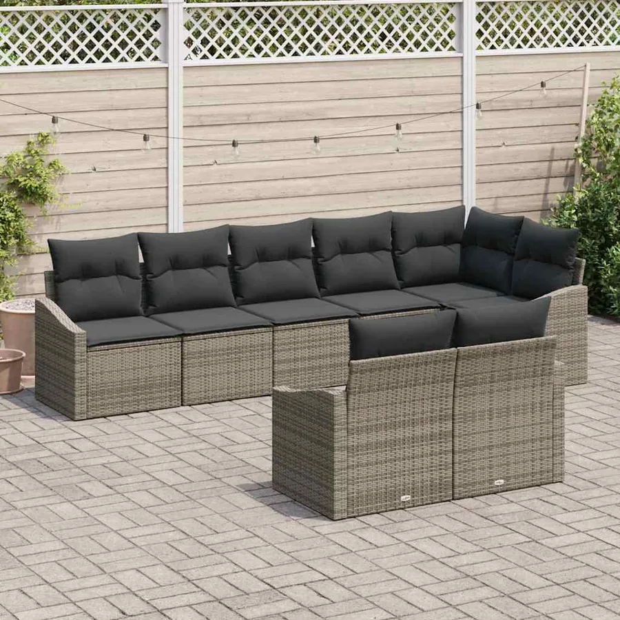 Ensemble de canapé de jardin avec coussin 8 pcs Gris polyrotin