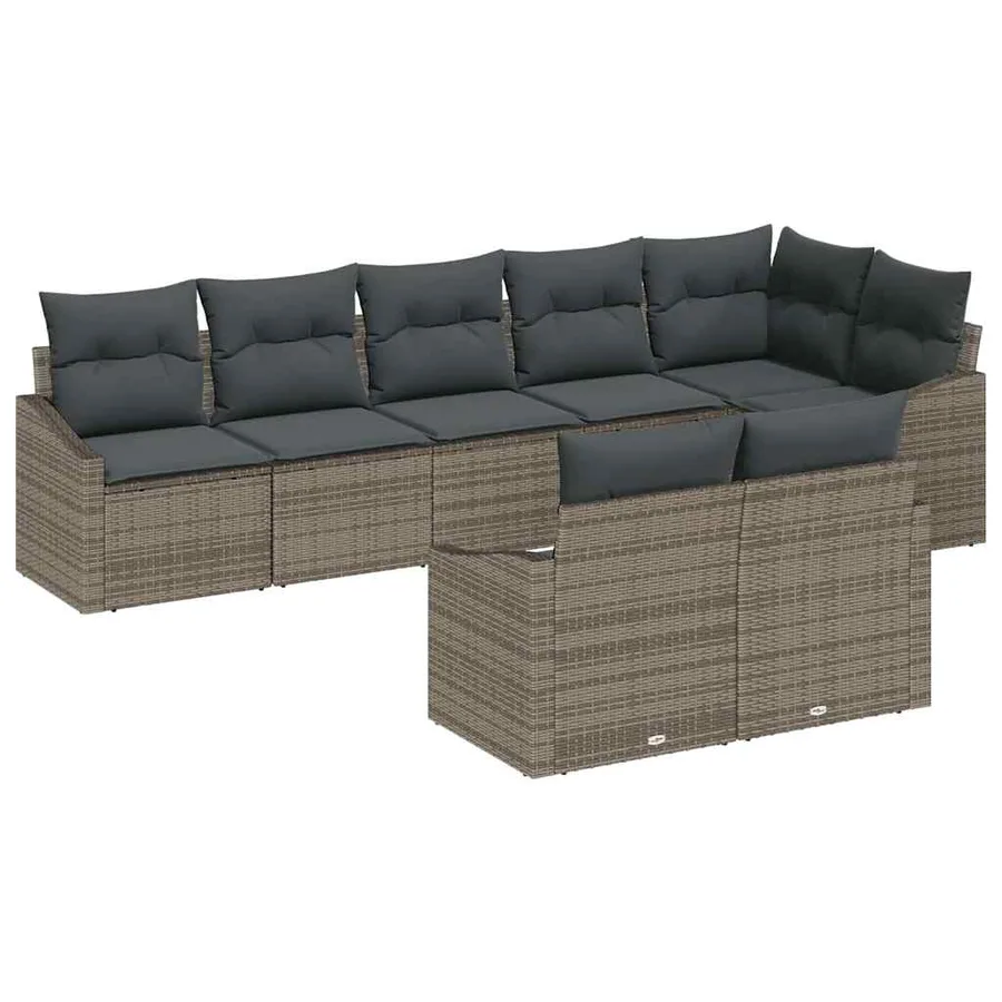 Ensemble de canapé de jardin avec coussin 8 pcs Gris polyrotin - 2