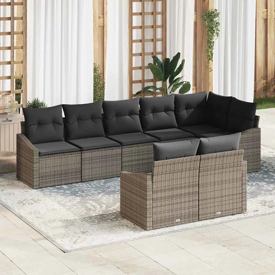 Ensemble de canapé de jardin avec coussin 8 pcs Gris polyrotin - 3