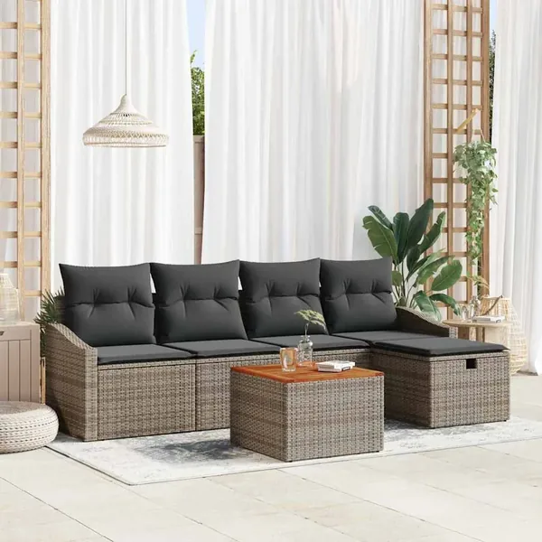 Ensemble de canapé de jardin avec coussin 6 pcs Gris Poly rotin