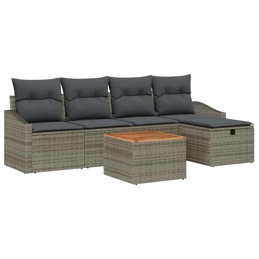 Ensemble de canapé de jardin avec coussin 6 pcs Gris Poly rotin - 2
