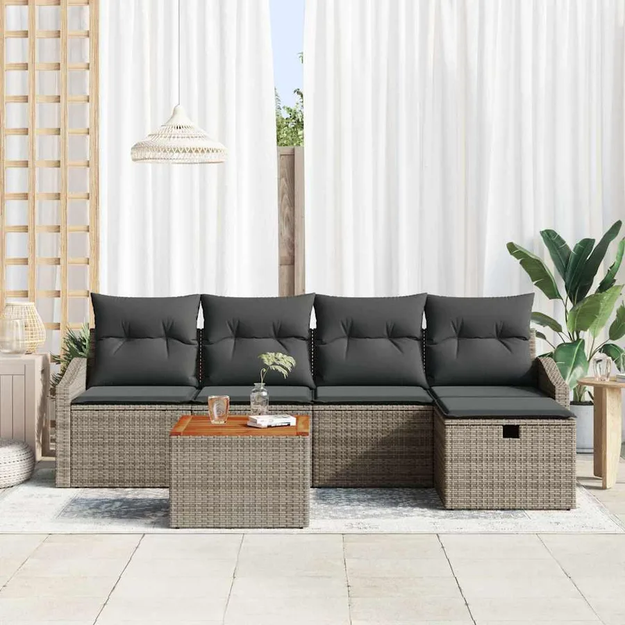 Ensemble de canapé de jardin avec coussin 6 pcs Gris Poly rotin - 3