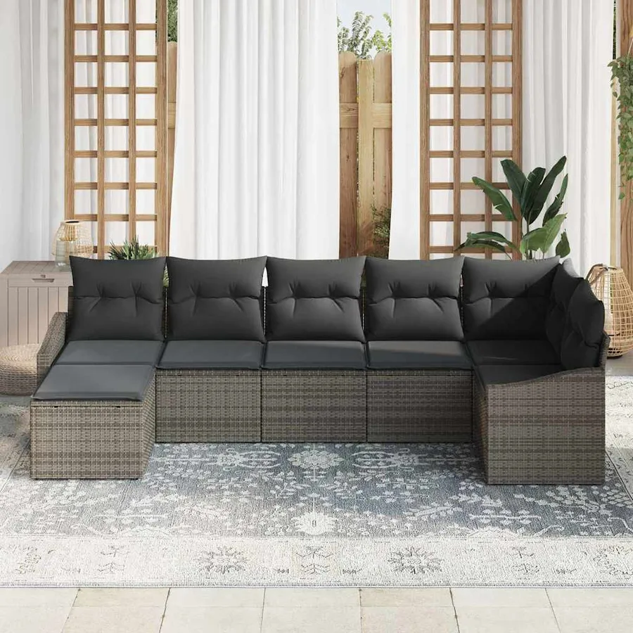 Ensemble de canapé de jardin avec coussin 7 pcs Gris polyrotin - 3
