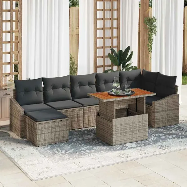 Ensemble de canapé de jardin 8 pcs Gris Poly rotin