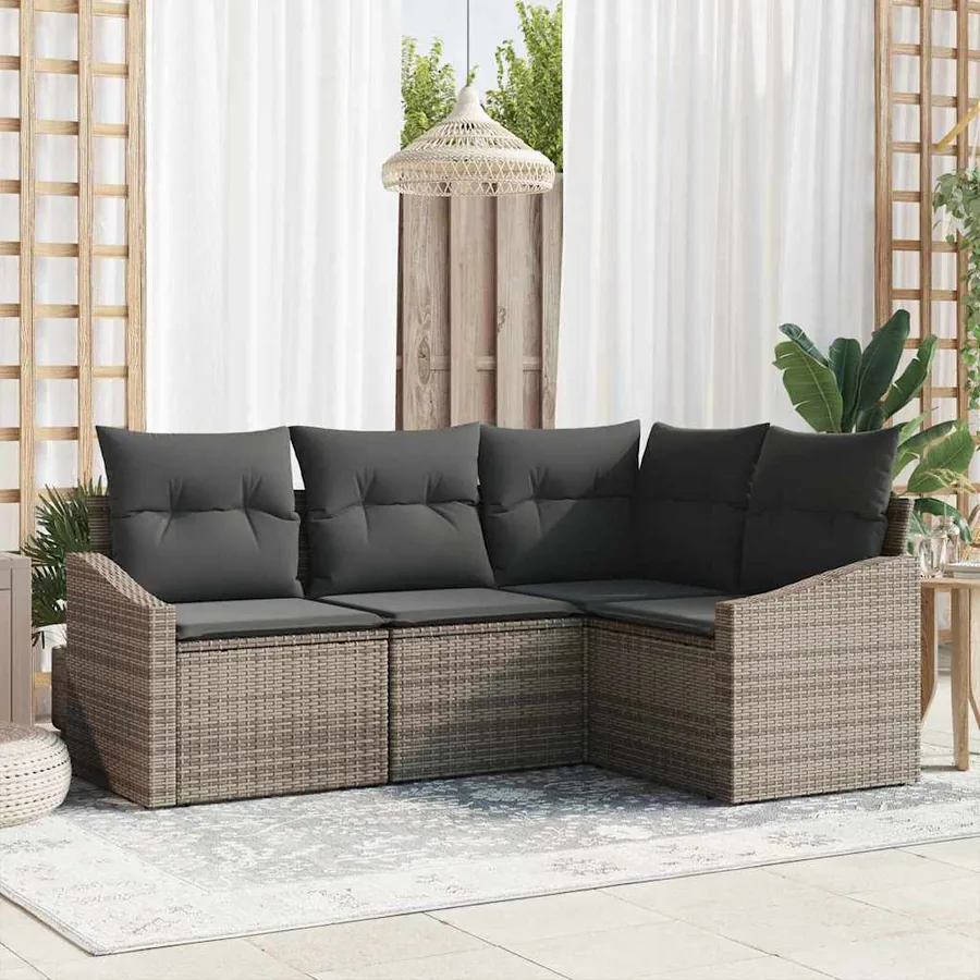Ensemble de canapé de jardin avec coussin 4 pcs Gris polyrotin