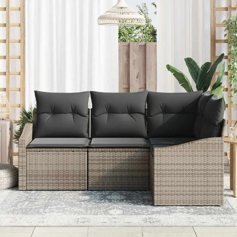 Ensemble de canapé de jardin avec coussin 4 pcs Gris polyrotin - 3