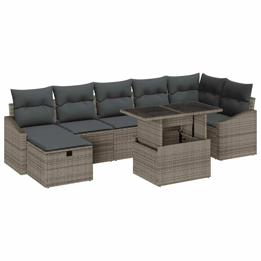 Ensemble de canapé de jardin 8 pcs Gris polyrotin - 2