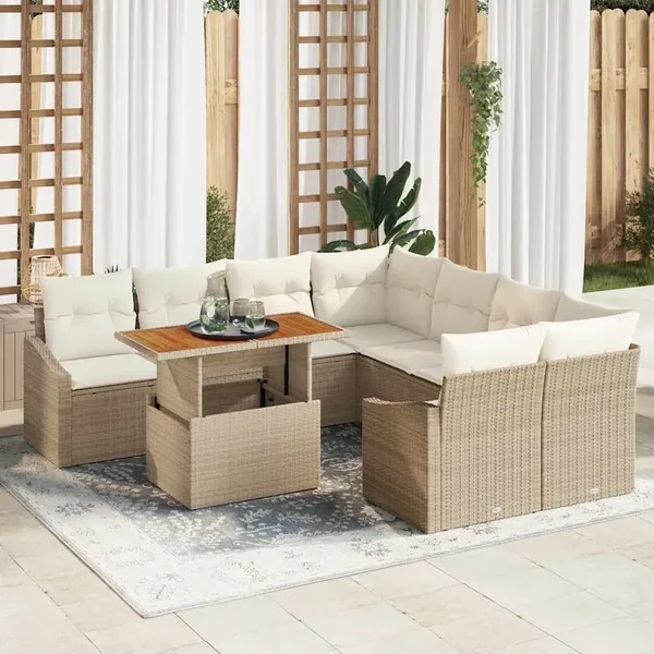 Ensemble de canapé de jardin 9 pc Beige et crème