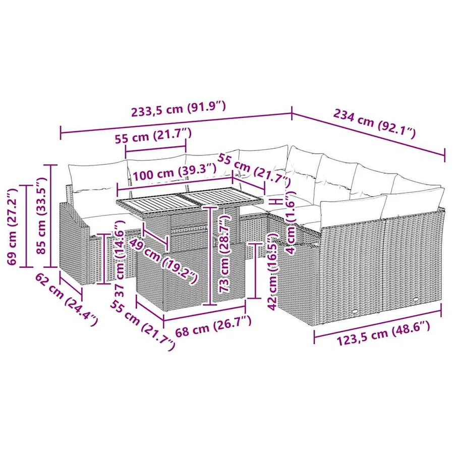 Ensemble de canapé de jardin 9 pc Beige et crème - 11