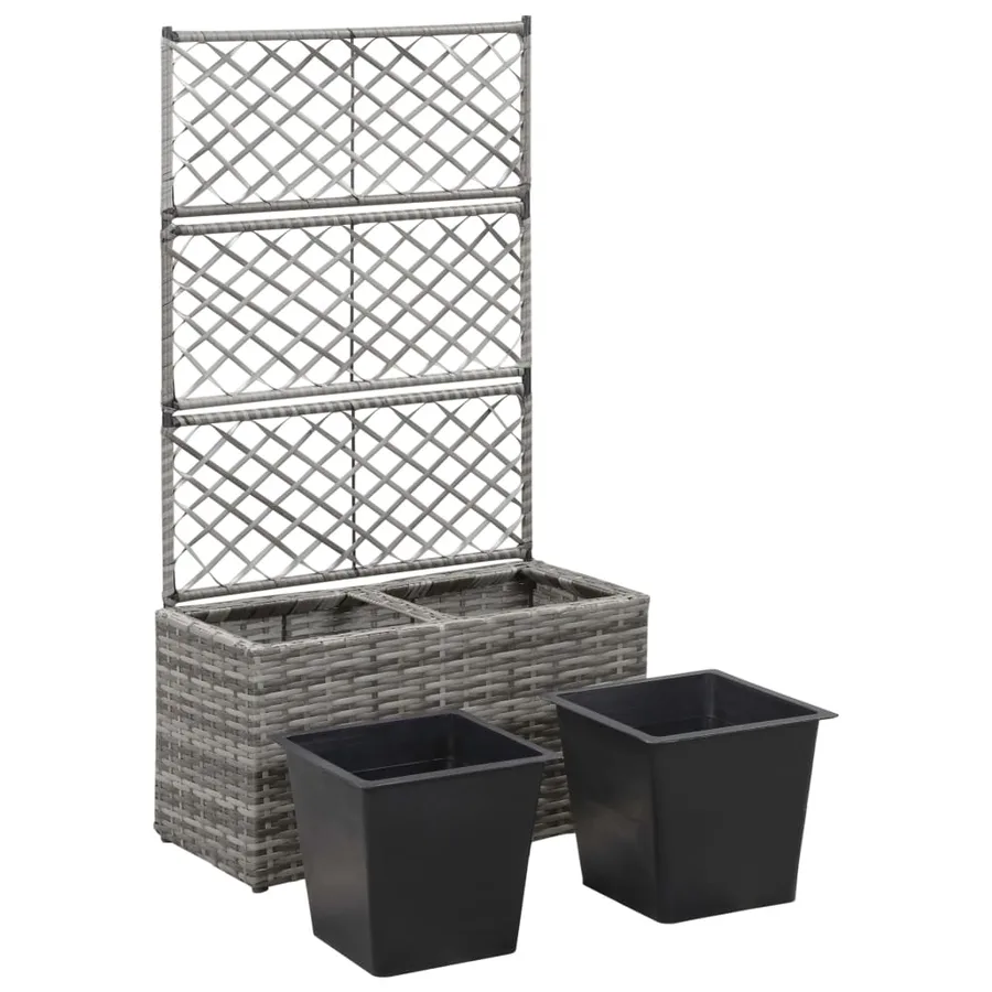 Lit surélevé en treillis 2 pots 58x30x107cm Résine tressée Gris - 4