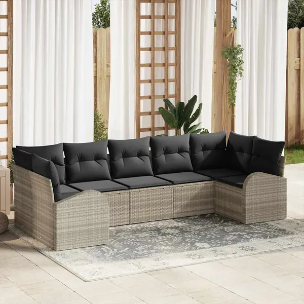 Ensemble de canapé de jardin 7 pcs Gris clair polyrotin