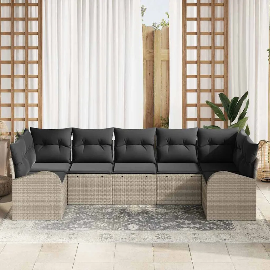 Ensemble de canapé de jardin 7 pcs Gris clair polyrotin - 3