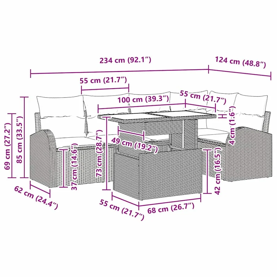 Ensemble de canapé de jardin 6 pcs Gris clair Poly rotin - 15