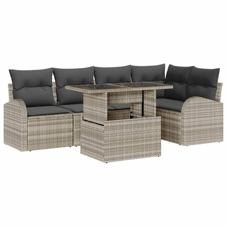 Ensemble de canapé de jardin 6 pcs Gris clair Poly rotin - 2
