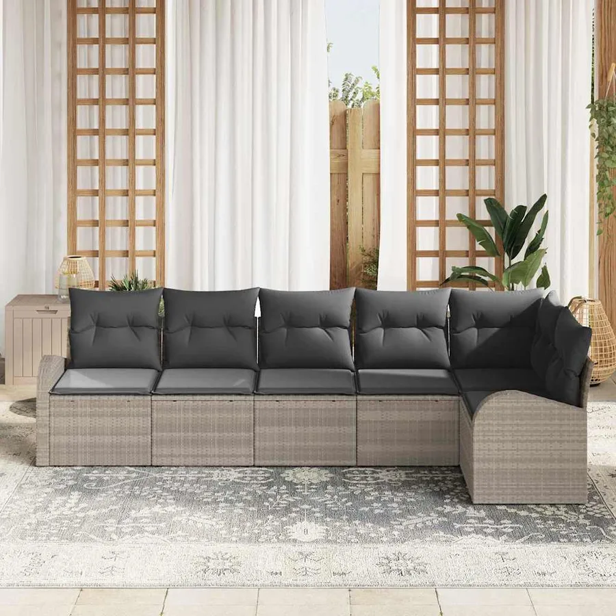 Ensemble de canapé de jardin 6 pcs Gris clair polyrotin - 3