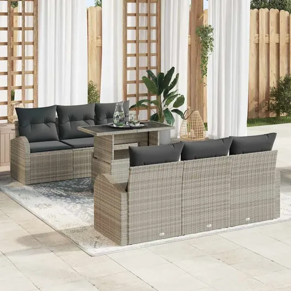 Ensemble de canapé de jardin 7 pcs Gris clair Poly Rattan
