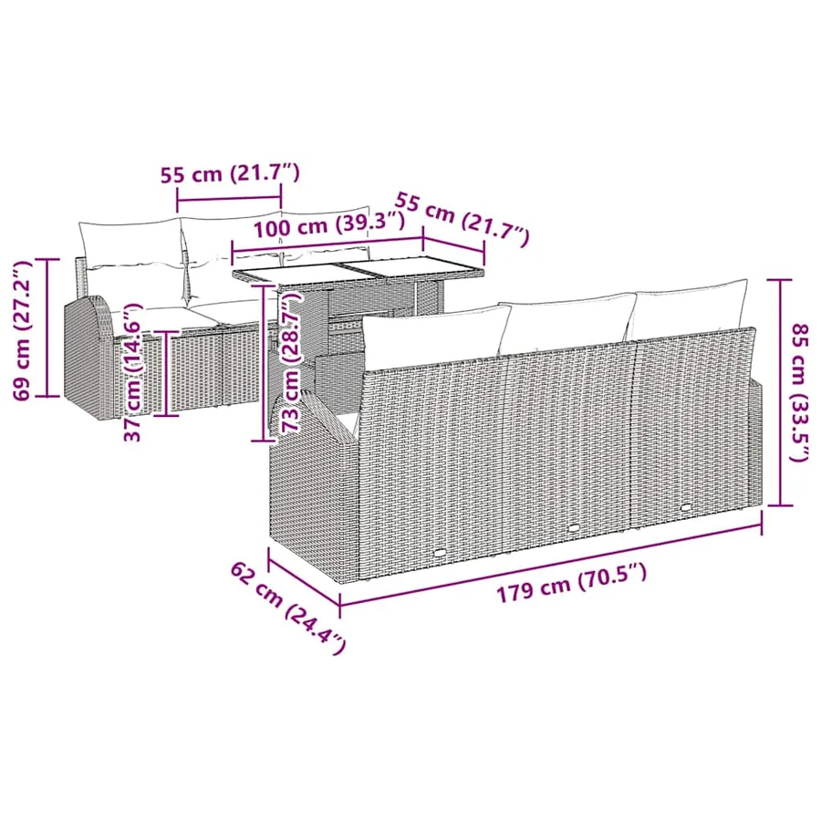 Ensemble de canapé de jardin 7 pcs Gris clair Poly Rattan - 13